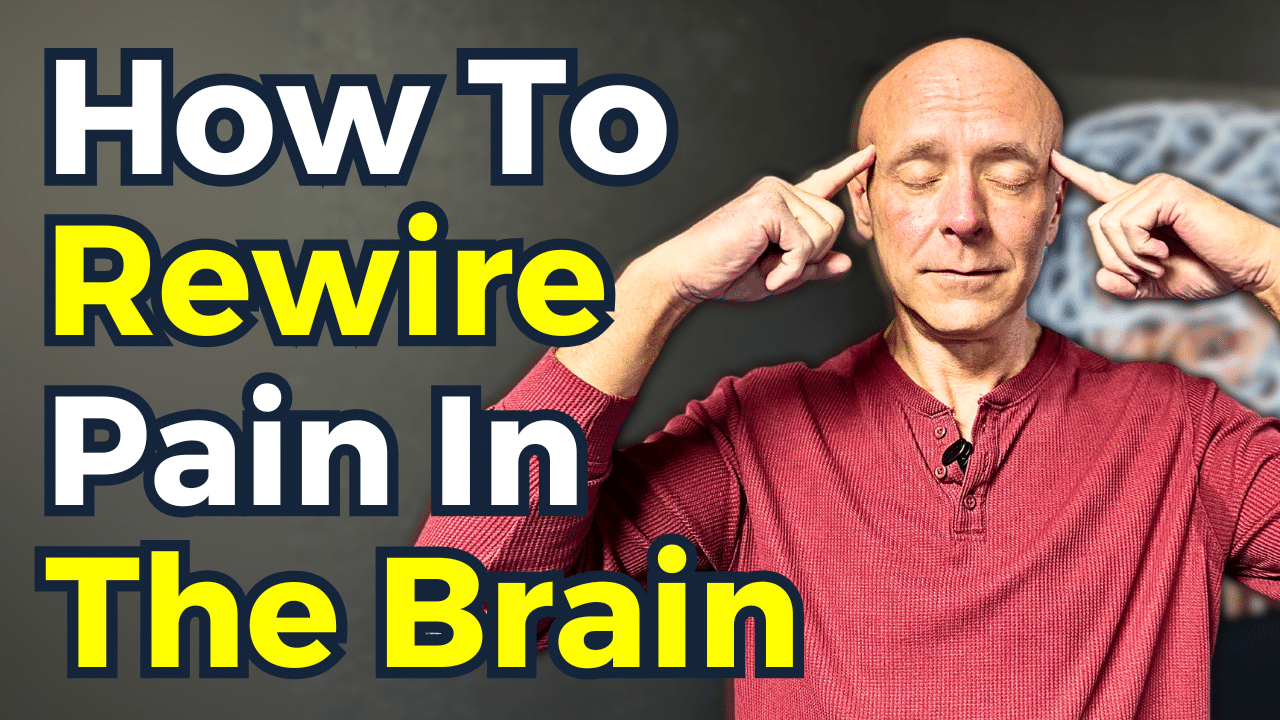 Brain based drill to relieve pain: Man visualizing frontal lobe to rewire pain in brain without moving.