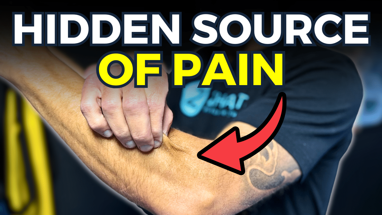 Hidden source of pain: Testing tiny sensors for pain & poor movement. Arm and hand shown with arrow highlighting potential pain point.